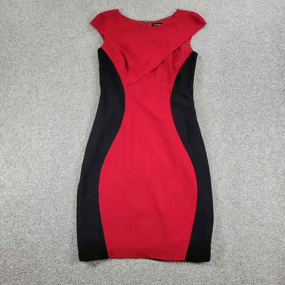 J Peterman Bodycon Dress Womens 2 Red Black Colorblock Cocktail Party - Picture 1 of 12